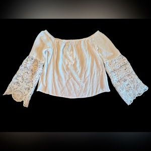 Leshop White Blouse w/ Crocheted Sleeves